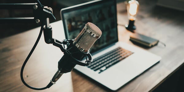 A laptop and microphone